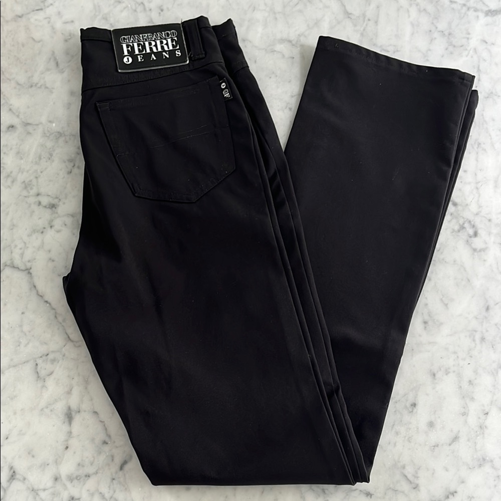 Gianfranco Ferre Vintage Y2K Black Stretch Slim Fit Pants With Belt